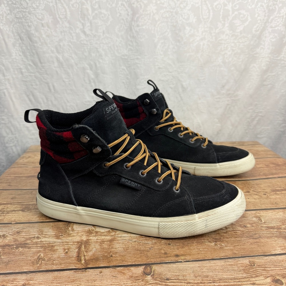 Sperry Mens 11 Black Suede Sneaker Boots Buffalo Plaid High Top Gorpcore Utility